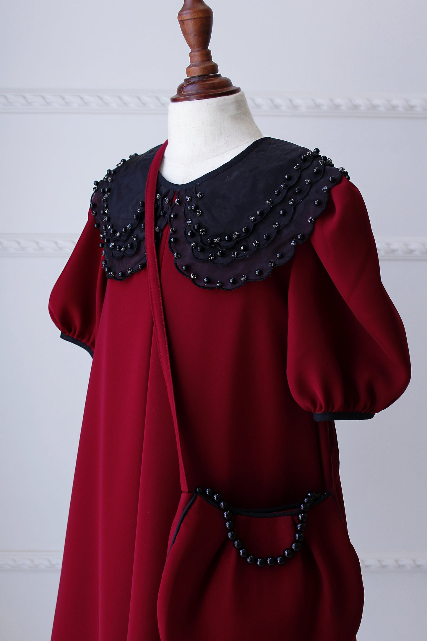 Eid 2023 - Maroon - Organza Collar Dress W/Purse