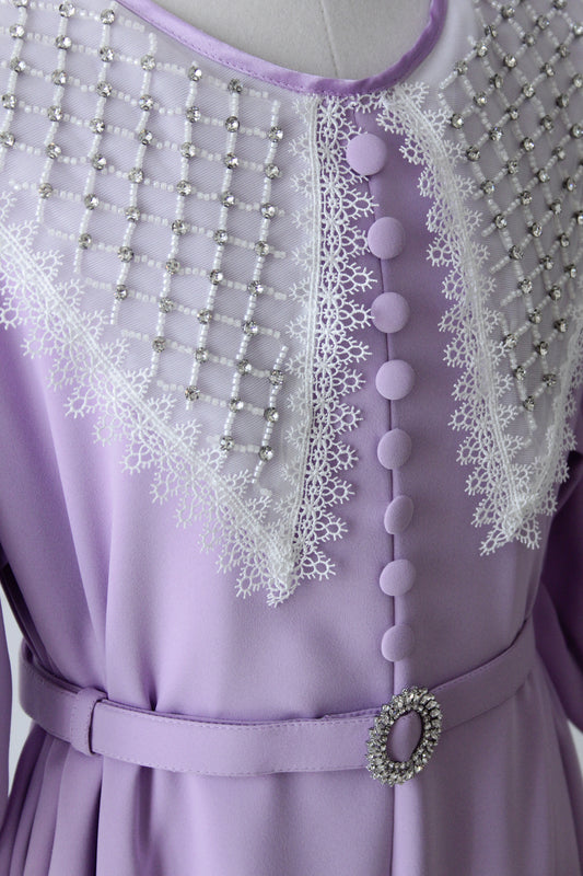 Eid 2022 Ages 10+ - Lavender - Organza Collar Dress W/Belt