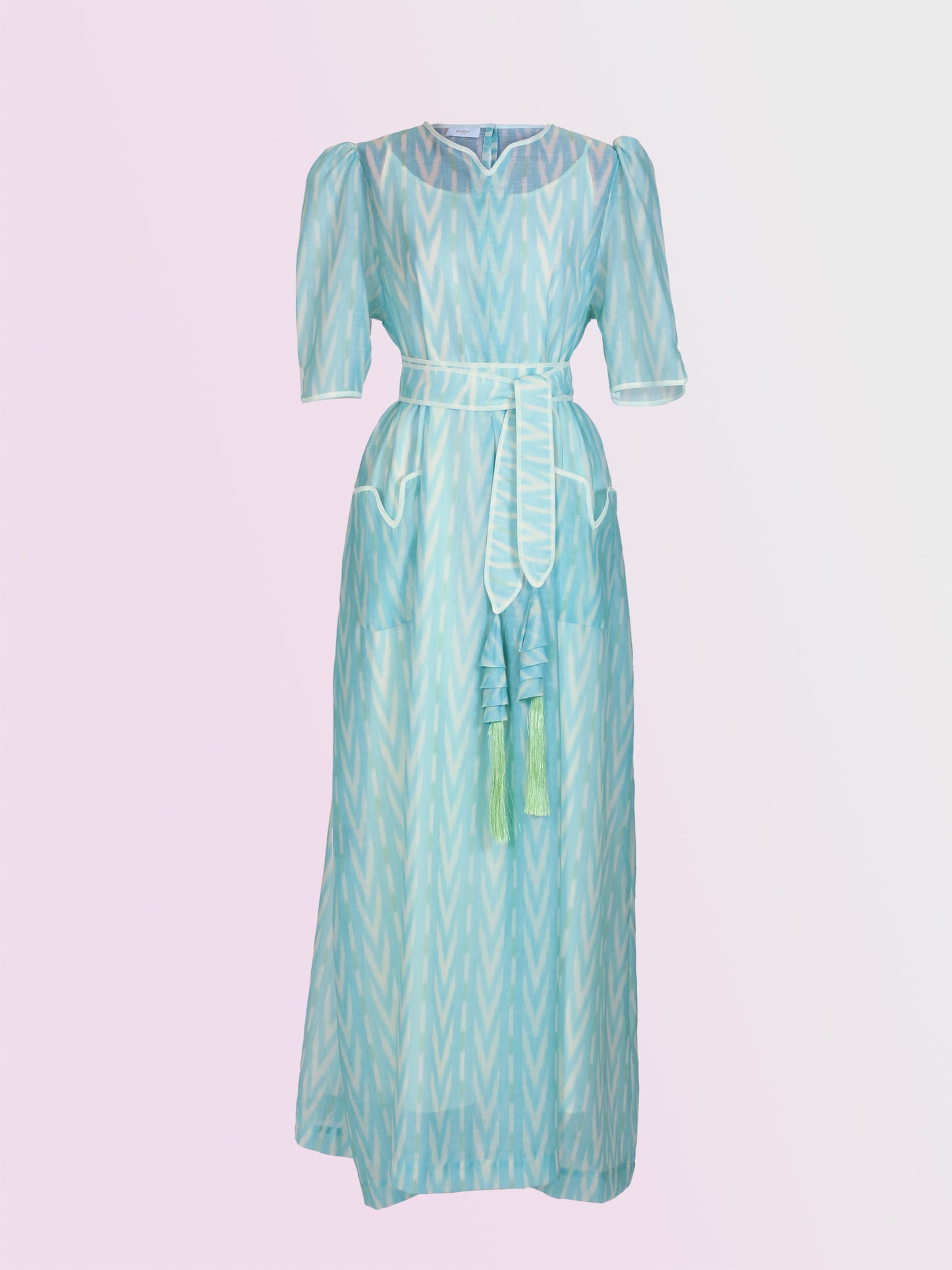 Geometric Chanderi Dress - Blue