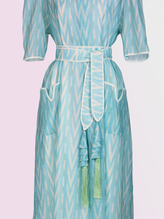 Geometric Chanderi Dress - Blue