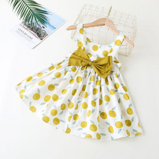 Collar sling dress with bow – Yellow